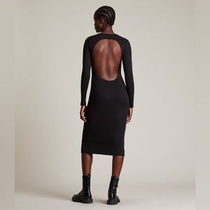 All Saints Molly Black Open Back Long Sleeve Midi Dress Size 0 NWT